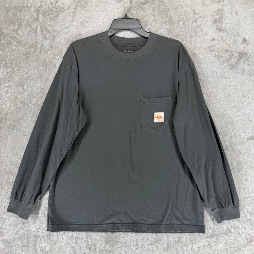 Malbon Golf Men L Long Sleeve Pocket T-Shirt Black Charcoal Cotton Patch Logo